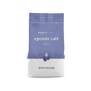 A bag of purple Amazon Basics Epsom salt with lavendar.