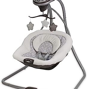 A gray and white newborn graco simple sway baby swing.