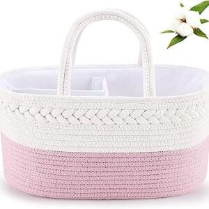 A pink and white pretty diaper caddy for baby girls.