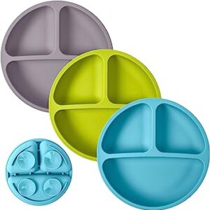 Three suction baby plates for baby led weaning.