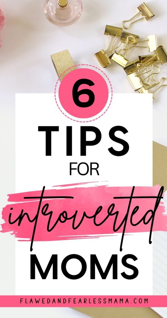A white desk with gold binder clips and the words "6 tips for introverted moms"